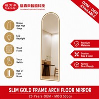 Miroir pleine longueur Fullkenlight avec cadre doré, arqué, à fixer au mur ou autoportant, éclairage LED intégré, miroir de dressing pour chambre à coucher