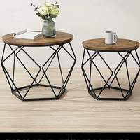 Table Basse et Table à Manger Géométrique Moderne Style Rétro Industriel Durable, Hauteur Réglable, en Bois, Fer et MDF