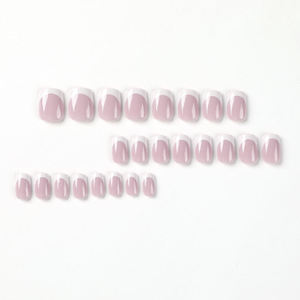 24 <span class=keywords><strong>Uñas</strong></span> Postizas Cuadradas con Borde Blanco Francés, <span class=keywords><strong>Uñas</strong></span> Postizas de ABS con Cobertura Total en <span class=keywords><strong>Rosa</strong></span> y Acabado <span class=keywords><strong>Natural</strong></span> Brillante - Product Image 2