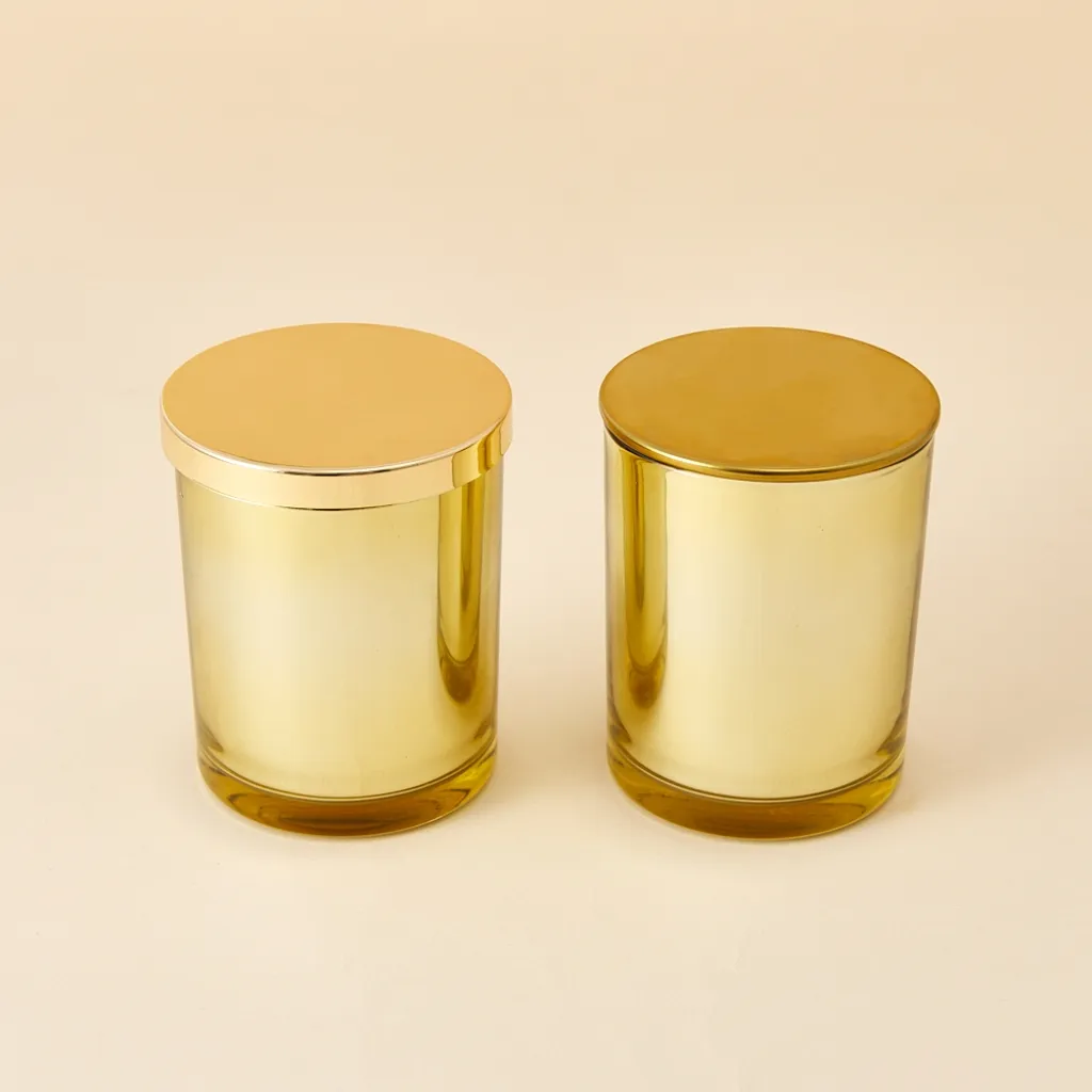 Vente en gros de bocaux à bougies couleur or 10oz avec couvercles bocal à culbuteur pour fournitures de fabrication de bougies (ambre)