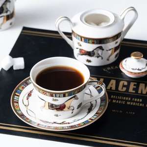 Ensemble de tasses et assiettes de café <span class=keywords><strong>en</strong></span> céramique, style europé<span class=keywords><strong>en</strong></span> rétro, <span class=keywords><strong>en</strong></span> os de cheval, pour le thé, style europé<span class=keywords><strong>en</strong></span>, vente <span class=keywords><strong>en</strong></span> gros, l'usine, rouge, collection - Product Image 4