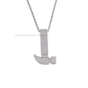 <b>Copper</b> Zircon Hammer Pendant Necklace Men's Hip Hop Power Statement Jewelry - Product Image 4