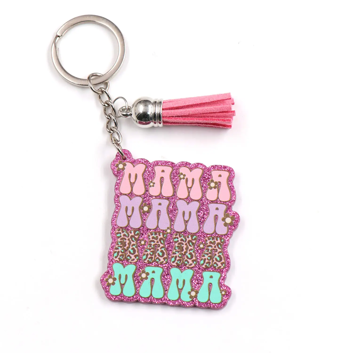 KHS206KH1117 Popular Design New MAMA Mother's Day Gift Glitter Flower Acrylic Keychain