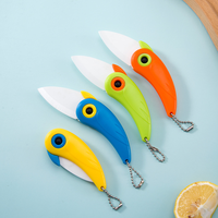 Couteau pliant portable en céramique à motif d'oiseau, couteau à fruits tranchant avec emballage carte d'insertion pour détaillants et boutiques de cadeaux