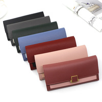 Dompet Wanita Baru dari Bahan PU, Portabel, Warna Solid, Sederhana, Lipat Tiga, untuk Dompet Koin dengan Lapisan Poliester, Dompet Blok