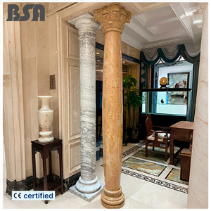 เสาหินอ่อนทรงกลมเรียบง่ายแบบกำหนดเอง เสาหินธรรมชาติแกะสลักด้วยมือ เสาหินอ่อนสีเหลืองสำหรับตกแต่งภายนอก - Product Image 1