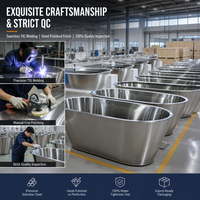 Baignoire ovale autoportante en acier inoxydable à double paroi, finition brossée, pour salle de bain de luxe