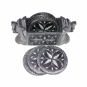 Natural Black Marble Drink Coaster Set | Handmade Stone Coasters for Table Protection I <b>Bar</b> Drink Coasters Set - Product Image 1