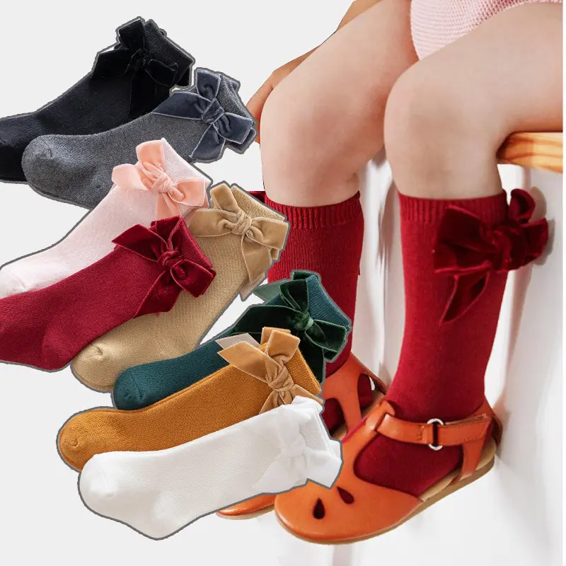Baby Girls Knee High Socks Bow Long Stockings Infants Toddlers Ruffled Socks School Uniform Leggings Cotton