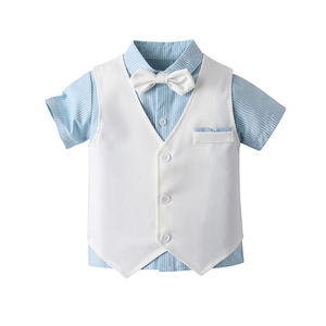 Set Estivo per Bambini in Tre Pezzi: Maglietta a Maniche Corte, Pantaloncini e Gilet in Cotone, Stile Elegante Europeo-Americano - Product Image 2