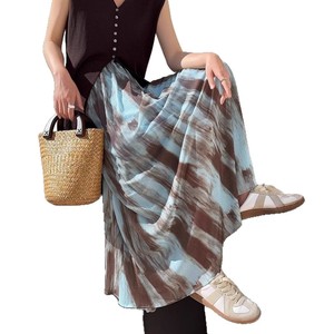 High Waist Tie Dye <b>Chiffon</b> <b>Long</b> <b>Skirt</b> Women Summer Beach Style A Line Full <b>Skirt</b> Blue Breathable - Product Image 5