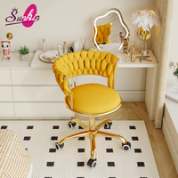 Chaise pivotante confortable de haute qualité pour salon de manucure avec roulettes, base à cinq pieds plaquée or, tabourets de salon en flanelle