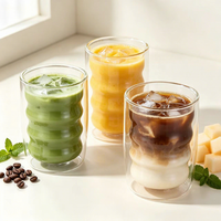 Tasses à café Latte Macchiato en verre borosilicate à double paroi, design côtelé thermique, compatibles lave-vaisselle et micro-ondes, retour à l'école
