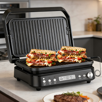 Grille-pain panini d'intérieur 5 en 1 sans fumée avec plaques amovibles, thermomètre à viande, plaques réversibles antiadhésives