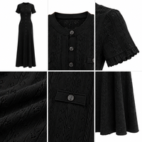 Robe longue élégante pour femme, nouvelle collection 2025, style uni, col rond, manches courtes, tricotée, ajustée, ourlet évasé