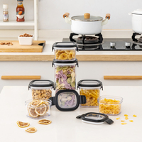 Bocaux de conservation de cuisine en plastique moulé par injection, grands, transparents, durables, carrés, avec couvercle à charnière multifonction