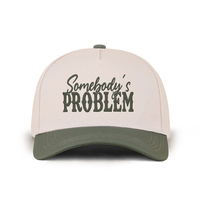 Gorra de Béisbol Personalizada de Cinco Paneles en Dos Tonos, Bordada con la Frase "Somebody's Problem", Venta Directa de Fábrica