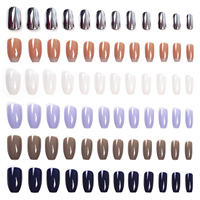 24 faux ongles en forme de cercueil français, peints, en ABS, pré-peints, prêts à poser, à pression rapide, réutilisables, durables, tendance, couvrance totale