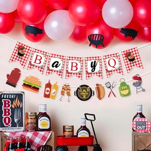 Bannière Baby Q pour décorations de fête prénatale sur <span class=keywords><strong>le</strong></span> thème du barbecue, décorations d'été |   Décorations de fête prénatale Baby Q, fournitures pour fête de révélation du sexe en plein air - Product Image 4