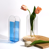 Vase en acrylique style Ins, transparent, blocs de couleur, vase floral, décoration artistique minimaliste pour salon, support de fleurs en plastique antichoc