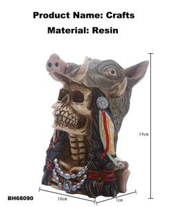 Tusk Tush cerdo cabeza de calavera adorno de escritorio 3D Animal jabalí escultura figuritas artesanías cráneo humano decoración de fiesta de Halloween - Product Image 2