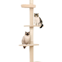 Arbre à chat de luxe en bois massif et panneaux de densité, avec colonne de plafond, jouet pour chat en sisal et griffoir en carton