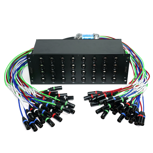Rack Mount 32 Channel Combo Jack XLR+6.35mm TRS Audio Snake Stage Box Dual XLR Male Fanout Trunk Cable for Live Sound Studio