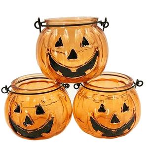 Đế nến tealight hình bí ngô màu nâu có tay cầm, có thể tái sử dụng, trang trí nhà cửa Halloween - Product Image 1