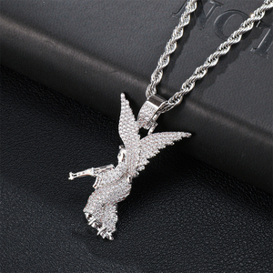 Bijoux Vintage Nouveaux Designs Hip Hop Glacé Angle Pendentif pour Hommes Religieux Bling Cubique Zircon <span class=keywords><strong>Ange</strong></span> avec Pistolet Pendentif Collier - Product Image 3