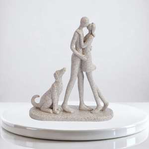 Statue de Noël en résine : Couple de chiens romantiques, figurine familiale peinte à la main, sculpture de jardin extérieure, décoration de bureau à domicile - Product Image 2