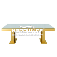 Meubles de luxe Foshan pieds en métal doré miroir dessus en verre table centrale de mariage en acier inoxydable pour événements