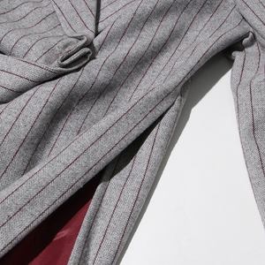 <span class=keywords><strong>Blazer</strong></span> asimmetrico a righe grigie a maniche lunghe in poliestere completo scollo a V giacca <span class=keywords><strong>donna</strong></span> con bottone - Product Image 5