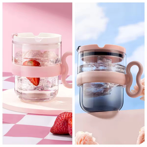Mug en <span class=keywords><strong>verre</strong></span> en forme de nuage 440 ml, écologique, style moderne, <span class=keywords><strong>verre</strong></span> <span class=keywords><strong>à</strong></span> <span class=keywords><strong>eau</strong></span> froide d'été avec couvercle et paille, <span class=keywords><strong>rose</strong></span> et noir, pour le thé de l'après-midi - Product Image 5