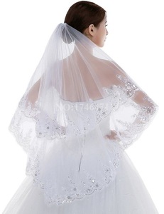 Deux couches paillettes dentelle lumineux petit voile fer peigne voile de mariée accessoires de mariage voile de mariage - Product Image 2