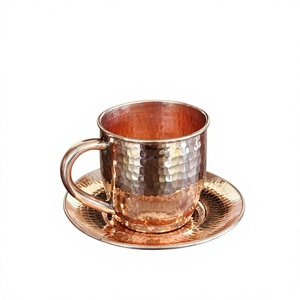 100% Copper <b>Tea</b> Coffee Cup With Coaster <b>Gift</b> <b>Sets</b> For Home Bar Supplies Serving Use - Product Image 1