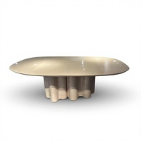 Table à manger ovale - Inspiration italienne - Luxe léger - Plateau en bambou couleur crème - Design minimaliste moderne pour la maison et les restaurants - 4 places