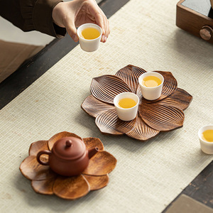 Bamboo Floral Serving <b>Tray</b> Walnut Wood Lotus Pattern For Home Tea <b>Snack</b> Use - Product Image 4