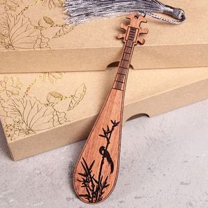 Chinese Style Rosewood Wooden <b>Bookmarks</b> Pipa Shaped Flower Bird Pattern Creative Engraving Cultural <b>Bookmark</b> <b>Gifts</b> Wholesale - Product Image 4