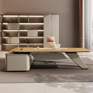 Juego de mesa y silla de oficina de jefe de lujo, muebles de oficina de madera de nuevo diseño, escritorio de oficina ejecutivo en forma de <span class=keywords><strong>L</strong></span> de diseño moderno, escritorio Ceo - Product Image 1