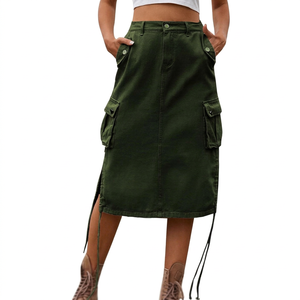 Falda Cargo Larga con Botones, Otoño, Lavada, 100% Algodón, Transpirable, Ligera, Personalizable, Servicio OEM, Casual para Mujer - Product Image 1
