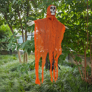 Décoration de porte squelette d'Halloween orange 75x55cm en plastique pour fête d'effroiement, ornement et accessoire - Product Image 2