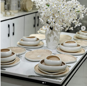 Magichina OpenStock Prix plus bas Haute qualité  Service de table en porcelaine écologique blanc extérieur gris intérieur pour fête - Product Image 2