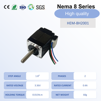 Motor paso a paso micro Nema 8 de 1.8 grados, 2 fases, 0.015 N.m (2.11 oz.in), 3.36 V, 0.4 A, 20 mm, 60 g para impresora 3D, mini robot médico y automatización