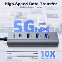 Hub USB-C 5 ports avec 3 ports USB-A et 2 ports Type C, transfert de données 5 Gbps, construction en alliage d'aluminium pour ordinateur portable/PC/Mac/iPad (0,82 pied)