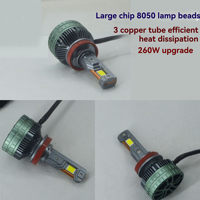 Nitskap N13S Phares LED de voiture haute puissance à trois tubes en cuivre 260W 12V Nouveaux H7/H4/H11 9005D/2H19012H3 5000K 52000lm avec décodage