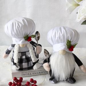 Poupée en peluche gnome sans visage avec chapeau de chef, couple Tomte à carreaux noir et blanc, ornement de Noël pour table de cuisine - Product Image 3