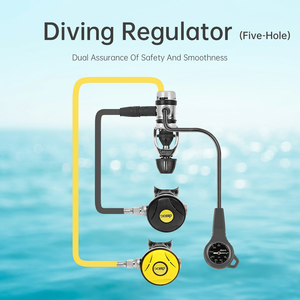 Regulador de buceo de 5 puertos de latón cromado con doble etapa secundaria y manómetro luminoso para buceo en aguas abiertas, conjunto de regulador de buceo de 5 puertos - Product Image 1