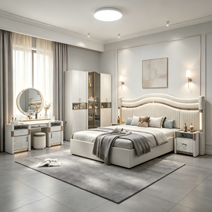 Cadre de lit king size, queen size, double, full size 180x200, 200x200 et ensemble matelas avec armoire et penderie pour lit moderne de luxe en cuir - Product Image 1