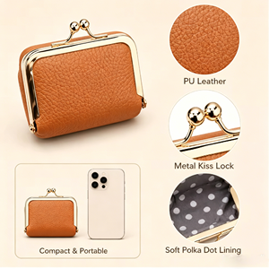 Luxury Mini Kiss Clasp PU Storage Pouches Premium Grain PU For High Grade <b>Small</b> Accessory Gift Packaging - Product Image 2