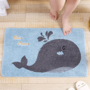 Tapis de bain pour enfants, lavable en machine, séchage rapide, absorbant, antidérapant, motif baleine, pour la salle de bain - Product Image 1